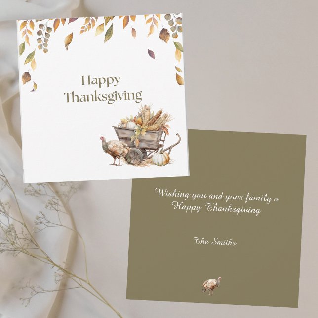 Muted Green Elegant Fall Leaves Happy Thanksgiving Card (Creator Uploaded)