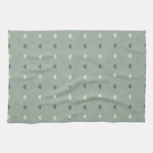 Muted Green Heart Grid Seamless Pattern Kitchen Towel