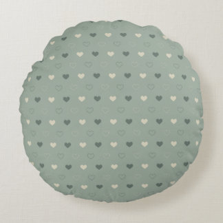 Muted Green Heart Grid Seamless Pattern Round Pillow