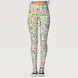 Muted Green Orange Vine Botanical Spring Leggings