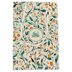 Muted Green Orange Vine Botanical Spring Medium Gift Bag