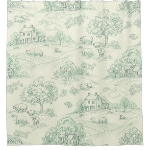 Muted Green Pastoral Farm Animal Toile Print