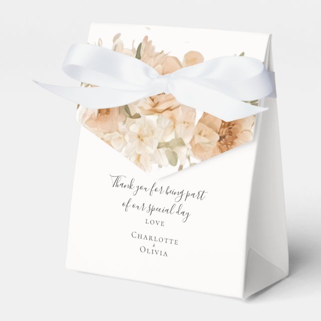 Muted Green Peach Flower Personalized Wedding Favor Box (Front Side)