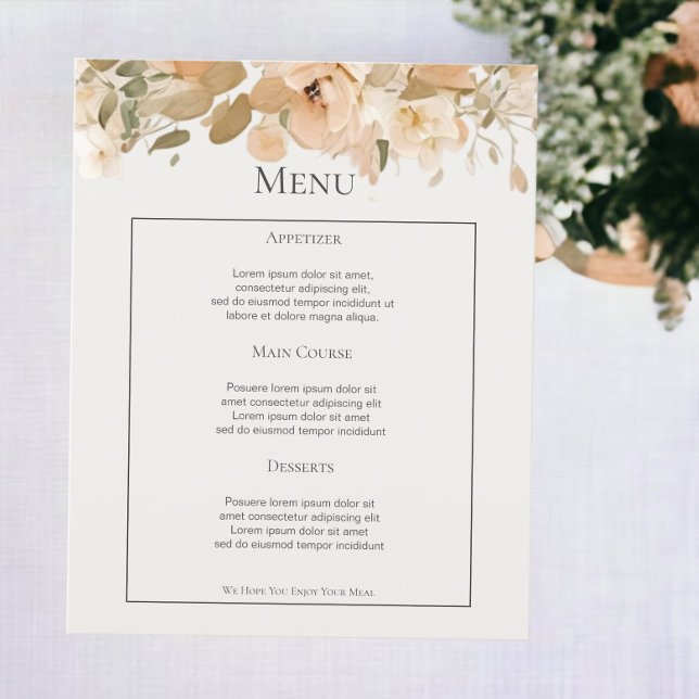 Muted Green Peach Flower Personalized Wedding Menu (Muted Green Peach Flower Personalized Wedding Menus from Ricaso)