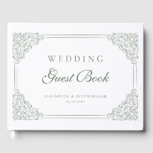 Muted Green Vintage Ornate Bordered Frame Wedding Guest Book