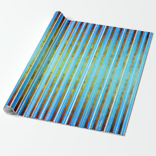 Muted Green, White, and Teal Striped Wrapping Paper