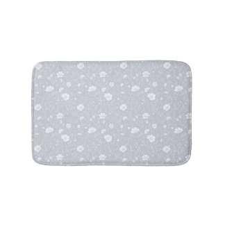 Muted Grey And White Wildflower Pattern Bath Mat
