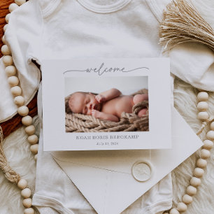 Muted Grey Baby Photo Welcome Announcement Card