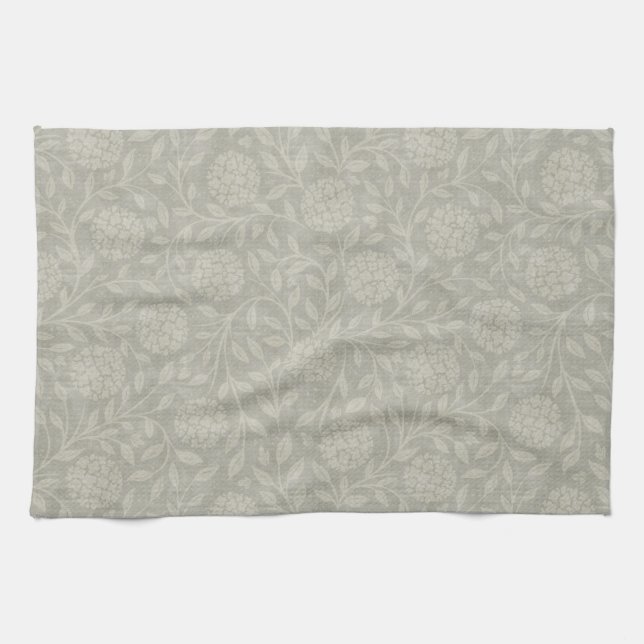 Muted Grey Farmhouse Floral Kitchen Towel (Horizontal)