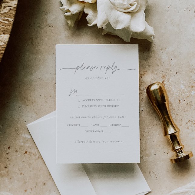 Muted Grey Simple Minimal Wedding Menu Choice RSVP (Creator Uploaded)