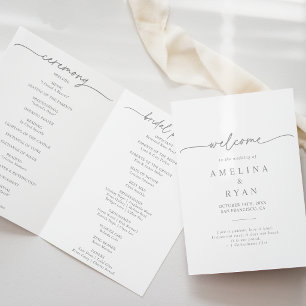 Muted Grey Simple Minimalist Folded Wedding Program