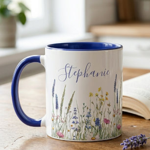 Muted Indigo Botanical Wildflower Meadow Mug