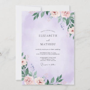 Muted Lavender Painted Leaf Wedding Invitation