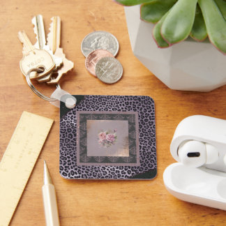 Muted lavender rose grunge style floral  keychain