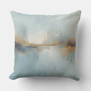 Muted Light Blue White Rusty Brown Abstract Print Throw Pillow