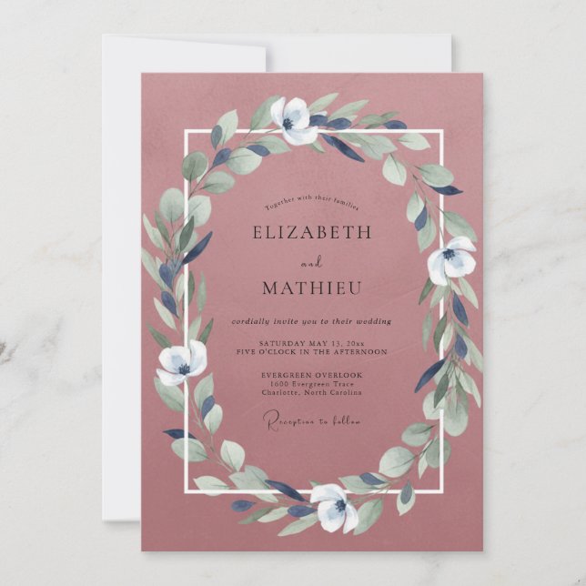 Muted Lilac Mauve Leafy Wedding Invitation (Front)