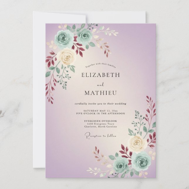 Muted Lilac Mint Peony Wedding Invitation (Front)