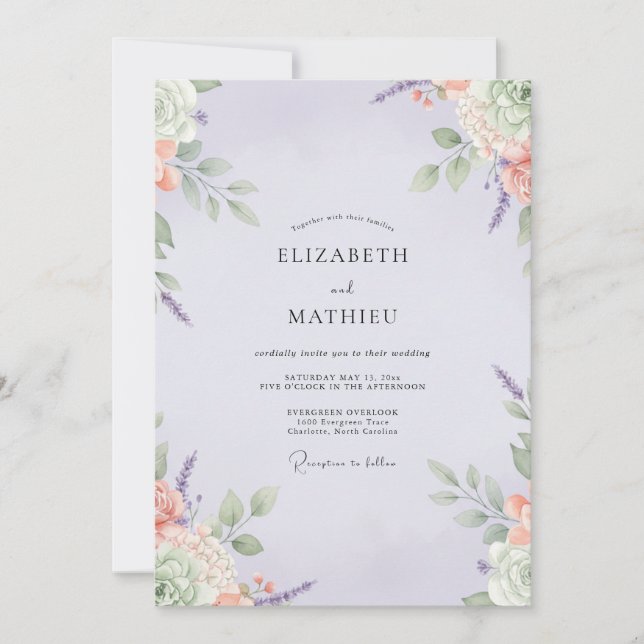 Muted Lilac Peach Wildflower Wedding Invitation (Front)