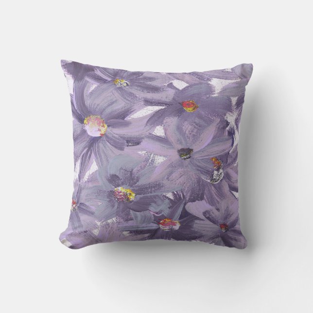 Muted Lilac Purple Painted Flowers Any Colour  Throw Pillow (Front)