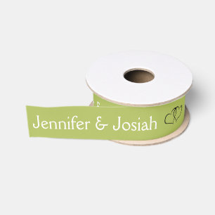 Muted Lime Green Personalized Heart Simple Elegant Grosgrain Ribbon