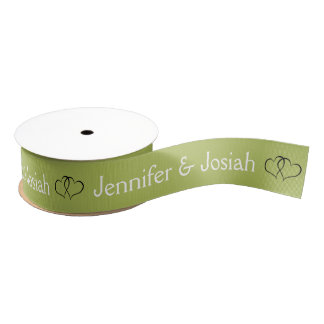 Muted Lime Green Personalized Heart Simple Elegant Grosgrain Ribbon