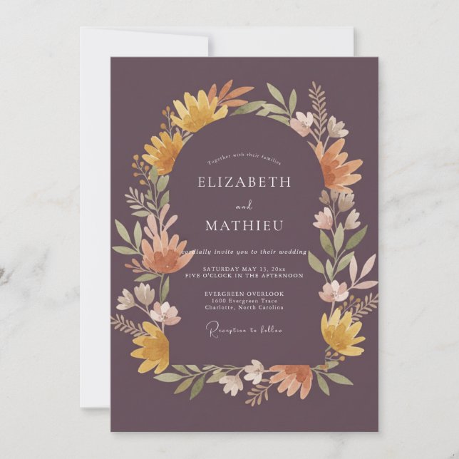 Muted Mauve Apricot Wreath Wedding Invitation (Front)