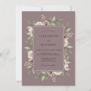 Muted Mauve Botanical Watercolor Wedding Invitation