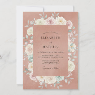 Muted Mauve Cream Rose Wedding Invitation