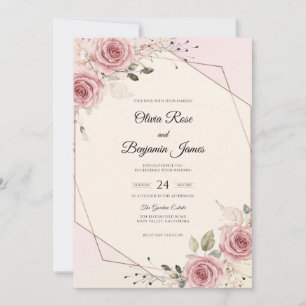 Muted Mauve Gold Petal Wedding Invitation