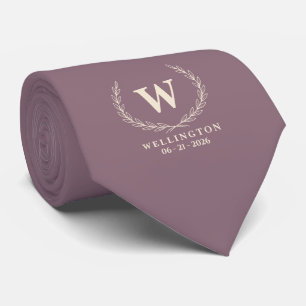 Muted Mauve Ivory Laurel Monogram Wedding Date Tie