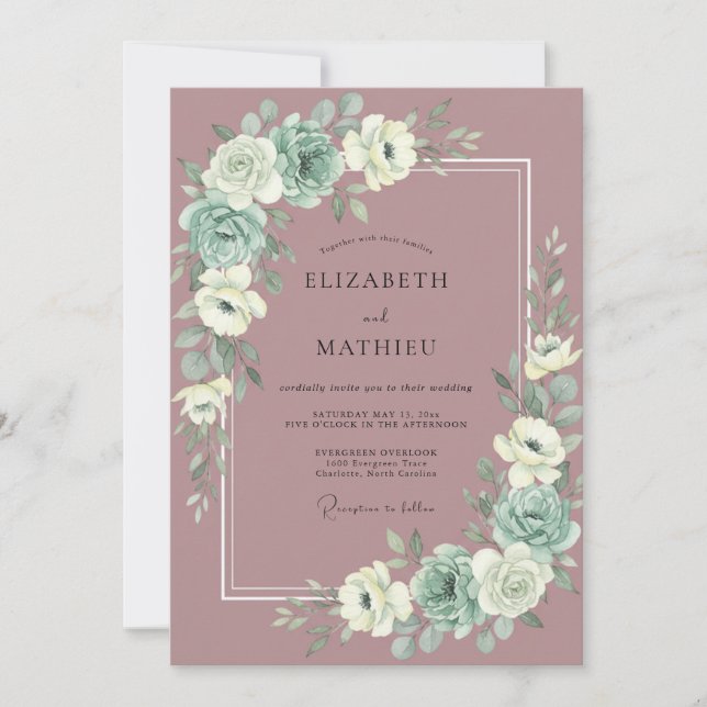 Muted Mauve Peony Wedding Invitation (Front)