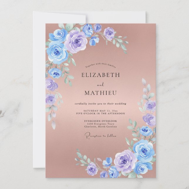 Muted Mauve Periwinkle Petal Wedding Invitation (Front)
