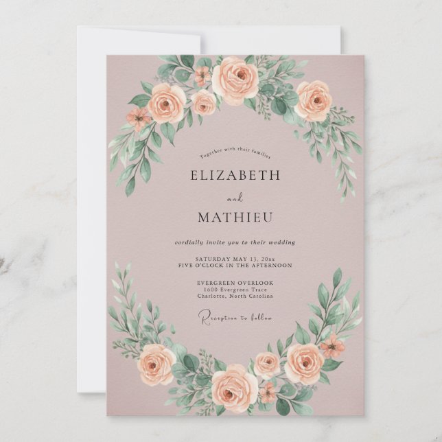 Muted Mauve Romantic Botanical Wedding Invitation (Front)