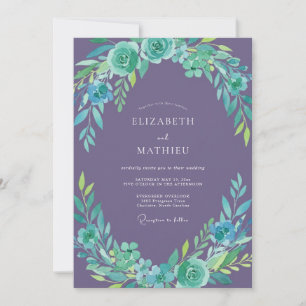 Muted Mauve Teal Wreath Wedding Invitation