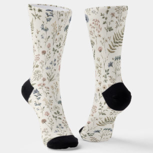 Muted Minimalist Scandinavian Wild Blooms Socks
