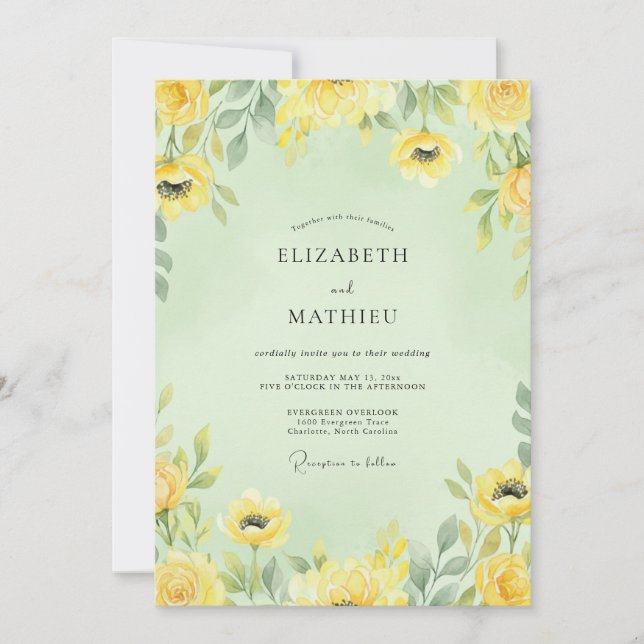 Muted Mint Ranunculus Eucalyptus Wedding Invitation (Front)
