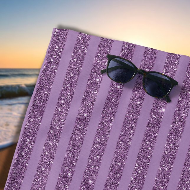 Muted Mulberry Glitter Style Horizontal Stripes Beach Towel (Creator Uploaded)