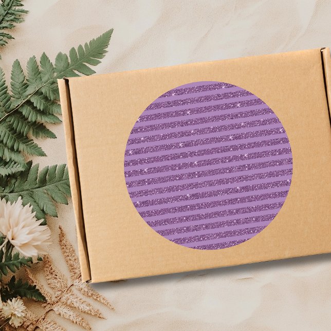 Muted Mulberry Glitter Style Horizontal Stripes Classic Round Sticker (Creator Uploaded)