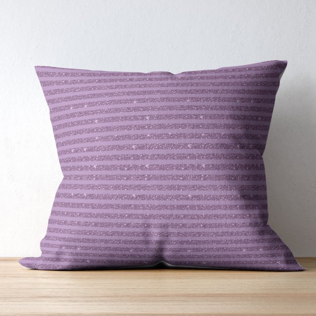 Muted Mulberry Glitter Style Horizontal Stripes Throw Pillow (Creator Uploaded)