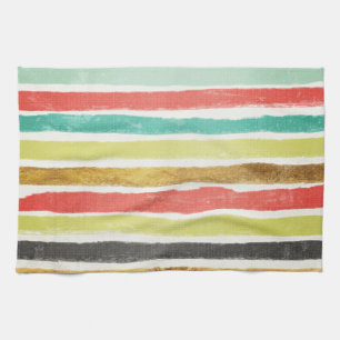 Muted Multi Coloured Brush Stroke Stripes Kitchen Towel