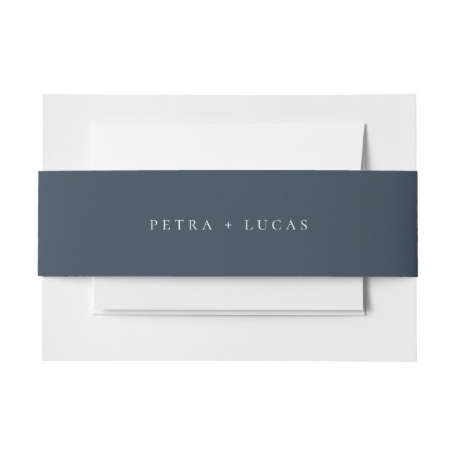 Muted Navy Blue Wedding Invitation Belly Band (Front Example)