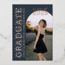 Muted Navy Ivory Photo Graduation Rose Gold