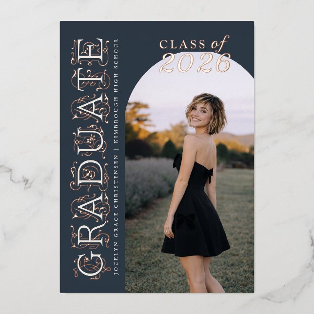 Muted Navy Ivory Photo Graduation Rose Gold (Front)