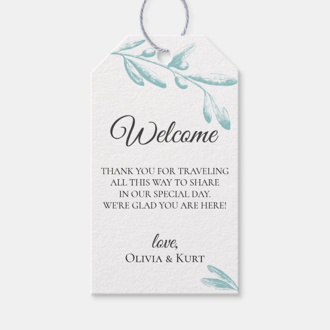 Muted Olive Branches Wedding Welcome Bag Gift Tags (Front)
