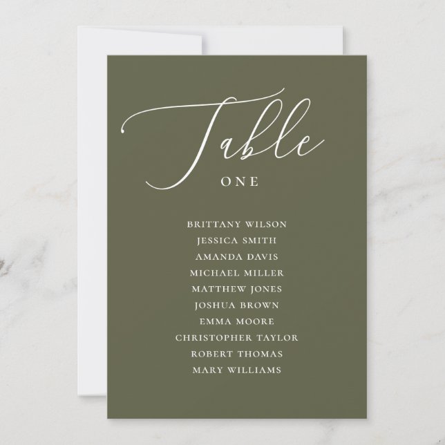 Muted Olive Green Elegant Wedding Seating Chart Invitation (Front)