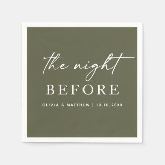 Muted Olive Green Rehearsal Dinner. Modern Wedding Napkin