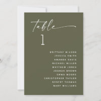 Muted Olive Green Wedding | Forest Seating Chart