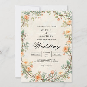 Muted Orange Floral Archway Wedding Invitation