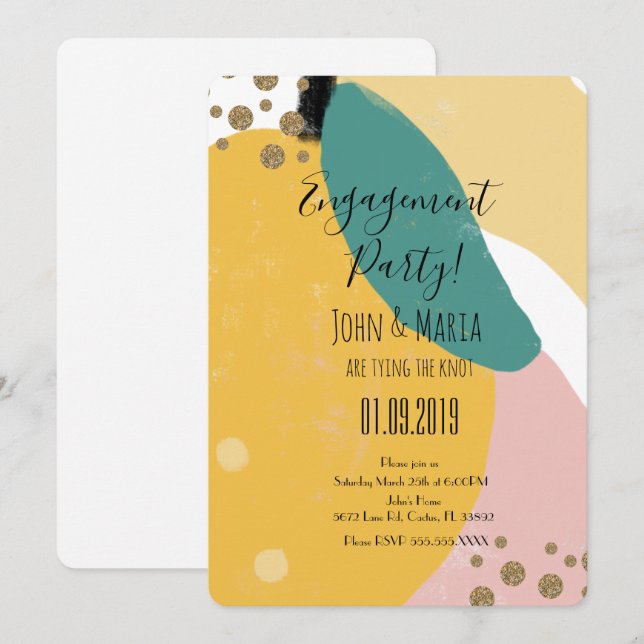 Muted Organic Lemon Modern Engagement Invitation (Front/Back)