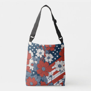 Muted Pastel American Flag and Flowers Crossbody Bag